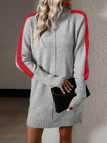 SHEIN LUNE Tương phản Đường may bên Tay Raglan Đầm Áo len - Màu Xám nhạt - Xem 6