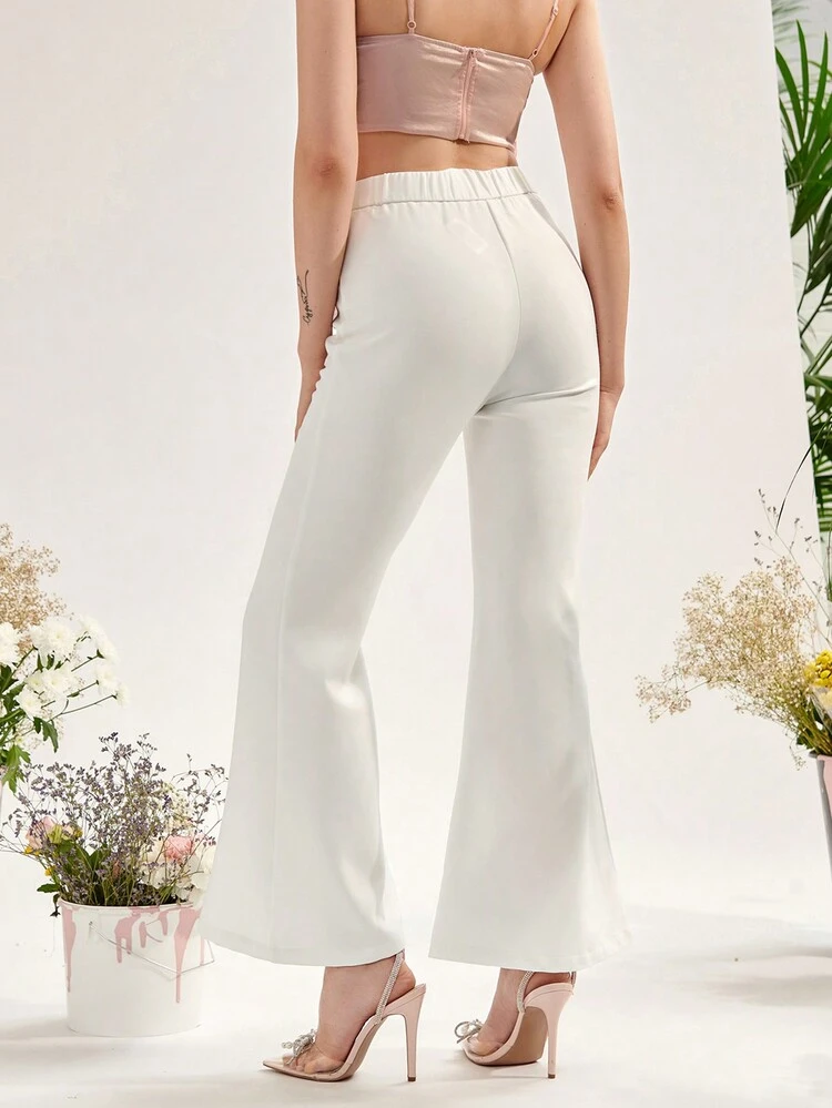 Sólido Decoração De Arco Calças Perna Flare