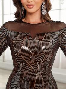 SHEIN Belle Vestido de vestir de malla en contraste con lentejuelas bajo sirena