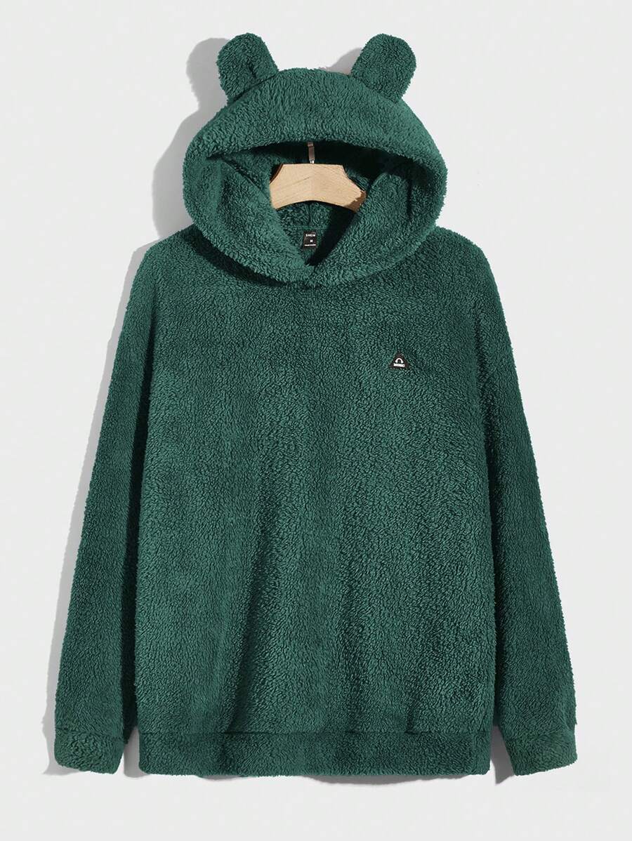 GENTILAND Sudadera holgada con capucha y diseño de orejas 3D para hombres - Verde Oscuro - Ver 1