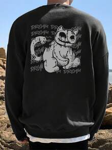 Manfinity Hypemode Sudadera De Cuello Redondo Con Impresión De Gato Suelta Para Hombres - Negro - Ver 2