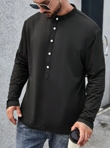 Manfinity Homme Nam Plus Nút Nửa Áo polo - màu đen - Xem 3