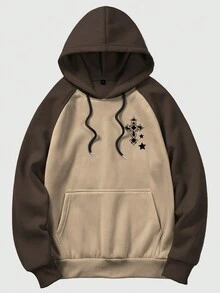 ROMWE MEN Street Life 男士翅膀&標語圖案插肩袖抽繩加絨內裏連帽衫 - 彩色 - 查看 2