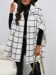 SHEIN LUNE Plaid Print Batwing Sleeve Coat - Multicolor - View 4