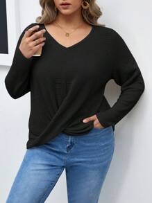 SHEIN Frenchy Plus Twist Hem Drop Shoulder Tee - Black - View 6