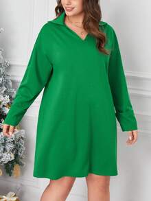 SHEIN Essnce Hơn Thả vai Đầm Không có thắt lưng - Màu xanh lá cây đậm - Xem 6