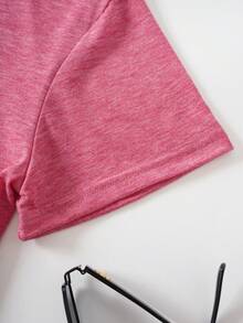 SHEIN EZwear 休闲圣诞印花短袖 T 恤，夏季 - 粉色 - 查看 3