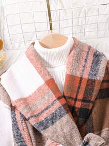 SHEIN 女小童格紋印花大翻領不對稱下擺腰帶外套無毛衣 - 粉色 - 查看 3