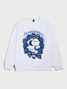 ROMWE MEN Street Life Guys Skull & Slogan Graphic Sweatshirt