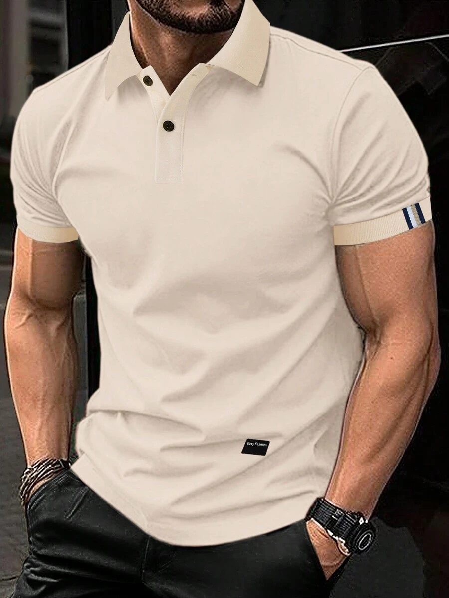 Manfinity Mode Men Contrast Trim Polo Shirt - Apricot - View 1