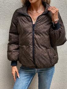Chiquease Allover Print Zip Up Padded Padded Coat Clothes Winter - Multicolor - View 4