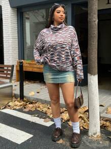 SHEIN EZwear Plus Space Dye Turtleneck Drop Shoulder Sweater - Multicolor - View 5