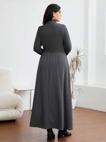 Mulvari Plus Solid High Neck A-line Dress