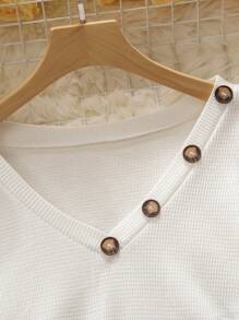 SHEIN LUNE 大碼撞色紐扣細節運動衫 - 彩色 - 查看 6