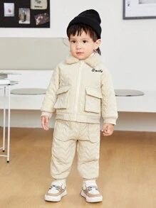 SHEIN Baby Boy Letter & Cartoon Graphic Quilted Coat & Pants - Apricot - View 6