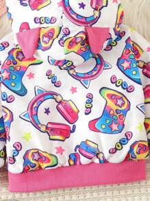 Baby Girl Cartoon Print 3D Ear Design Hooded Jacket - Pink - View 7