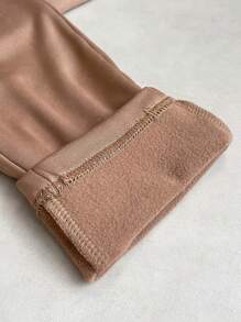 Chiquease 素色交叉圍裹寬腰帶保暖緊身打底褲 - 摩卡棕 - 查看 4