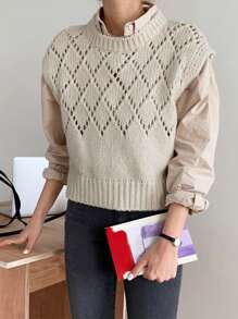 DAZY 1入組網眼針織毛衣背心 - 灰色 - 查看 9