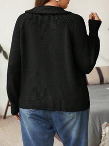 Flirla Plus Raglan Sleeve Zip Up Cardigan - Black - View 2