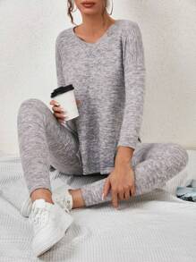 EURMUSE Gray Split T-shirt And Leggings Two-piece Set - Grey - View 5