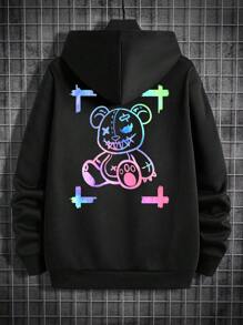 Manfinity RebelGame Nam 1 Miếng In Gấu Thả vai Hoodie - màu đen - Xem 2