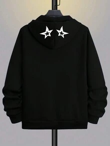 Manfinity Hypemode Nam Ngôi sao & Đồ họa Chữ cái Áo Zip Up Hoodie - màu đen - Xem 2