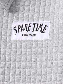 SHEIN 女大童字母補丁細節紋理質感夾克和褲子 - 灰色 - 查看 6