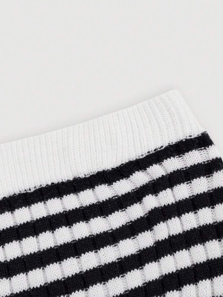 Striped Pattern Off Shoulder Sweater & Knit Skirt Fall Cloth For Women