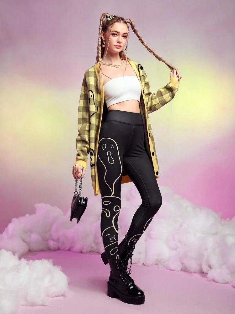 SHEINNeu Leggings con grafica fumetto - nero - Visualizzare 1