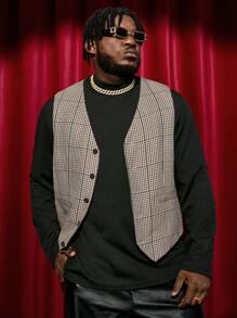 Manfinity VCAY Men Plus Houndstooth Print Waistcoat - Multicolor - View 6