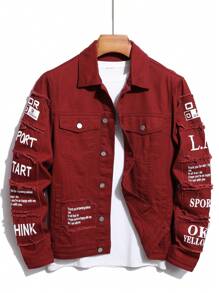 Manfinity Homme Nam Đồ họa Khẩu hiệu Túi có nắp Áo khoác denim Without Tee - Đỏ - Xem 1