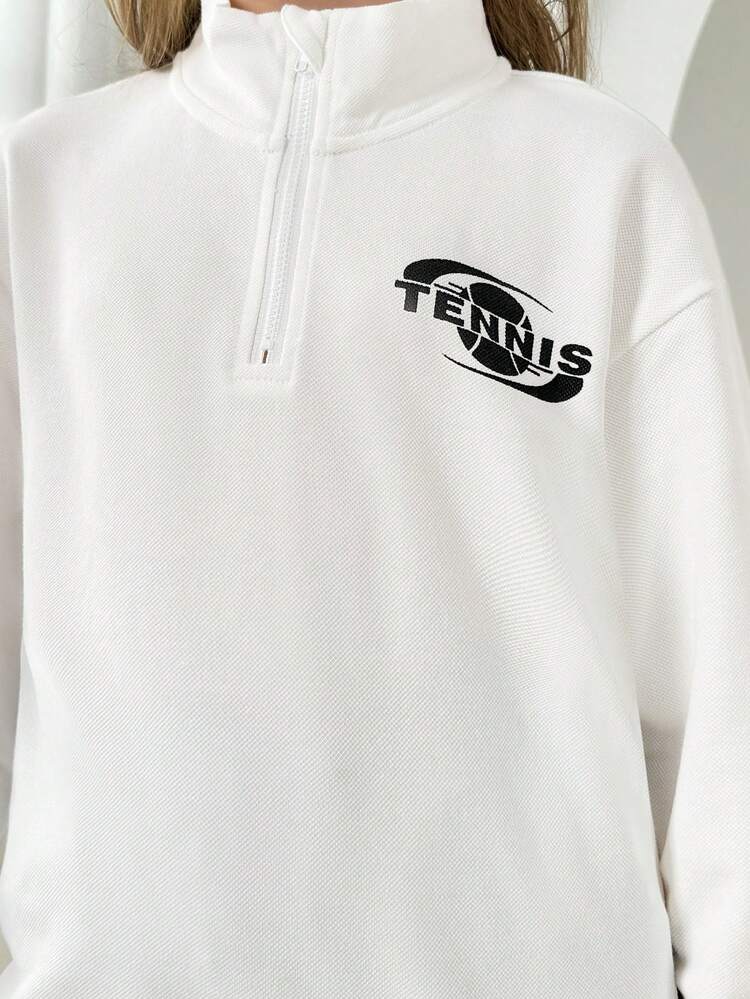 Teen Girl Letter Graphic Half Zip Drop Shoulder Active Sweatshirt