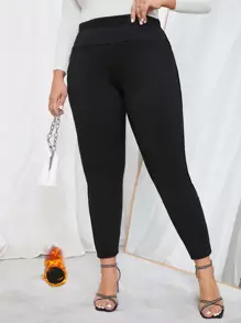 SHEIN Clasi Plus Solid Wide Waistband Thermal Lined Leggings