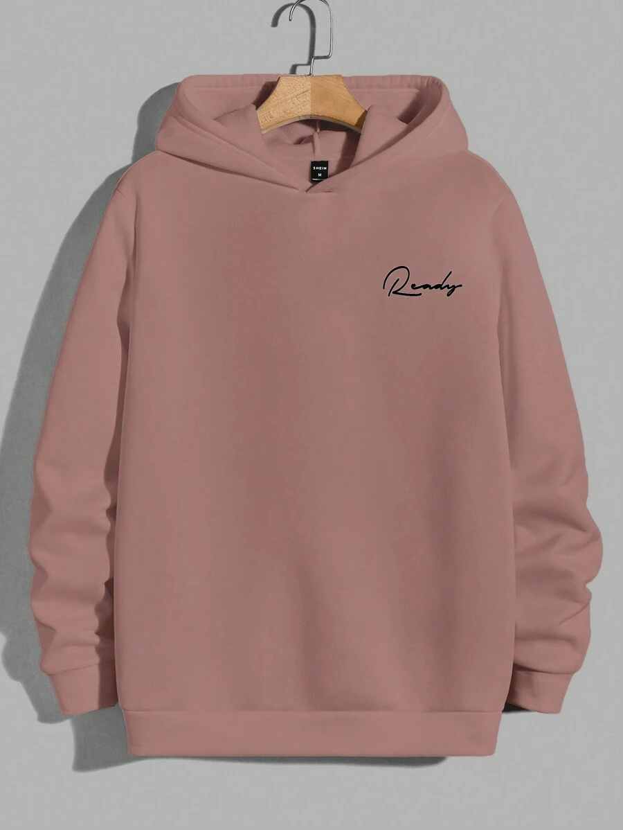 RueChic Men's Letter Printed Hoodie - Pink - View 1