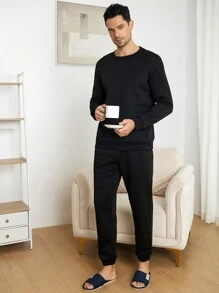 Nam Chất rắn Bộ áo & quần Lounge - màu đen - Xem 5