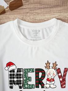 SHEIN EZwear 大碼聖誕圖案T恤 - 白色 - 查看 3