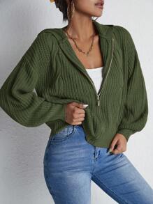 RueChic Drop Shoulder Zip Up Hooded Cardigan