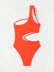 Swim Lushoire 夏日海灘露肩花朵刺繡連身泳衣，游泳衣 - 亮橙色 - 查看 4