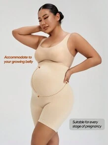 Maternity Solid Biker Shorts - Beige - View 7