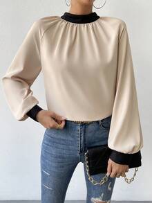 SHEIN Privé Draped Backless Lantern Sleeve Blouse - Multicolor - View 5