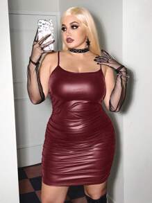 SHEIN ICON Plus Size Bodycon Spaghetti Strap Dress For This Week - Burgundy - View 6