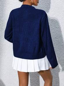 SHEIN Essnce Floral Embroidery Drop Shoulder Button Front Cardigan - Royal Blue - View 2