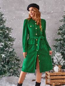 GENKIRA Hemdkleid mit Klappe Detail, Gürtel, - Grün - Übersicht 5