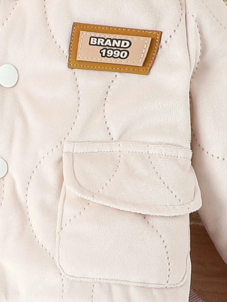 Baby Boy Letter Patched Detail Flap Pocket Bomber Jacket & Sweatpants