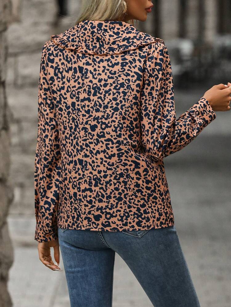 Leopard Print Statement Collar Blouse