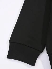 ROMWE MEN Street Life 男士帶有油畫標語印花和束口的連帽衫 - 黑色 - 查看 3