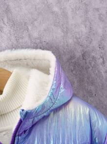SHEIN Tween Girl Holographic Zip Up Hooded Fleece Coat - Mauve Purple - View 3