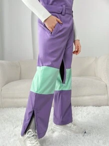 Chica preadolescente Overol de color combinado con diseño de solapa Activo sin jersey - Multicolor - Ver 5