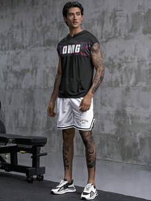 Nam Đồ họa Chữ cái áo có mũ Thể thao Tank Top - màu đen - Xem 6