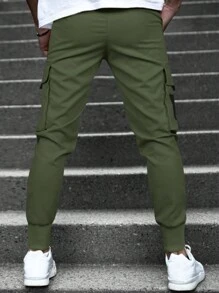 Manfinity Homme Loose Fit Men's Cargo Pants With Flap Pockets And Drawstring Waist, For Fall